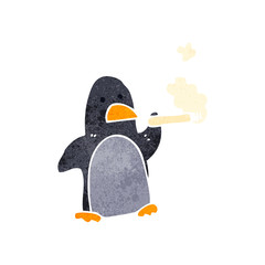 retro cartoon penguin smoking cigarette