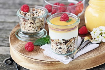 Whole grain muesli with lemon cream and yogurt