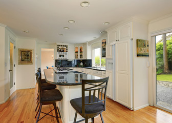 Luxury kitchen with great lighting, anf floor.