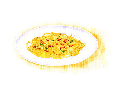 spaghetti carbonara painting by watercolor