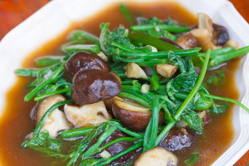 Fried Chayote vegetable in oyster sauce with shiitake