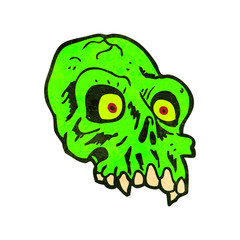 retro cartoon glowing green skull