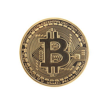 Golden Bitcoin coin isolated on white