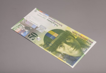 50 Swiss francs, currency of switzerland isolated on gray