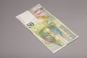 50 Swiss francs, currency of switzerland isolated on gray