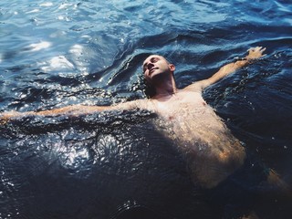 swimmer relaxed on the sea