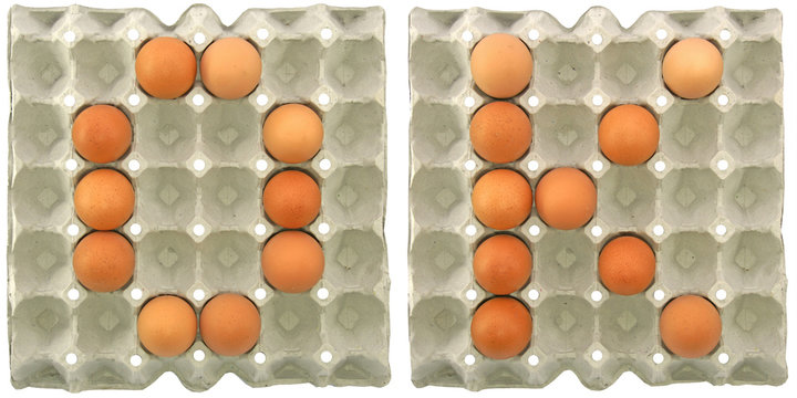 OK word from eggs in paper tray