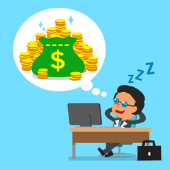 Cartoon business boss falling asleep and dreaming about money for design.