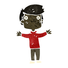 retro cartoon boy waving arms