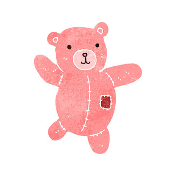 Retro Cartoon Cute Pink Teddy Bear