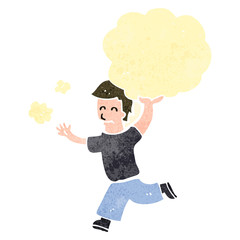 retro cartoon man carrying cloud