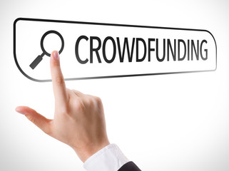 Crowdfunding written in search bar on virtual screen