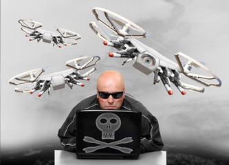 Dangerous terrorist or spy as a drone operator preparing attack on your privacy and life.