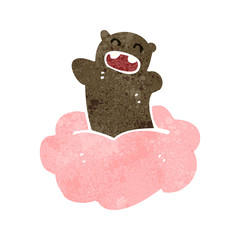 retro cartoon teddy bear on cloud