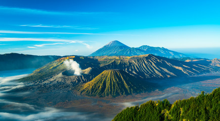 Mount Bromo volcano during sunrise, the magnificent view of Mt.