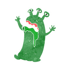 retro cartoon scary alien monster
