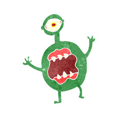 retro cartoon scary alien monster