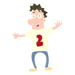retro cartoon man in sports shirt with number