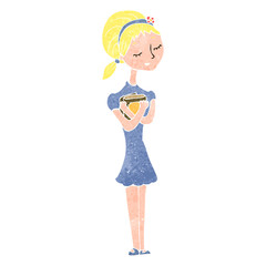 retro cartoon blond girl with books