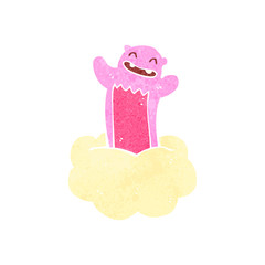 retro cartoon bear floating on cloud