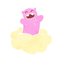 retro cartoon bear floating on cloud