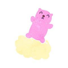 retro cartoon bear floating on cloud