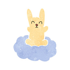 retro cartoon rabbit on cloud