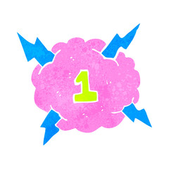 retro cartoon thundercloud symbol with number one