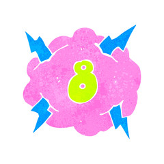 retro cartoon thundercloud symbol with number eight