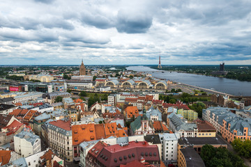 Naklejka na ściany i meble Panorama of Riga city. Latvia