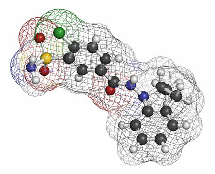 Indapamide hypertension drug molecule (diuretic). 