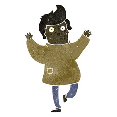 retro cartoon man in patched clothing