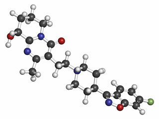 Paliperidone (9-hydroxyrisperidone) antipsychotic drug molecule.