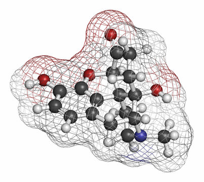 Oxymorphone opioid analgesic drug molecule. 