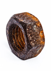 Fototapeta premium Old rusty nut on white background