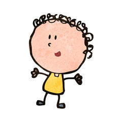 retro cartoon happy doodle woman