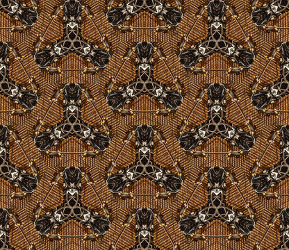 Seamless wire mesh pattern.
Ornamental wallpaper or textile pattern, with intricate metal mesh motives.