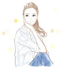 頬杖をつく女性