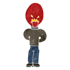 retro cartoon red light bulb head man