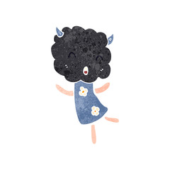 retro cartoon cute little thundercloud head creature