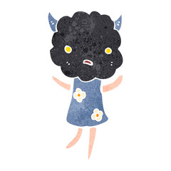 retro cartoon cute little thundercloud head creature