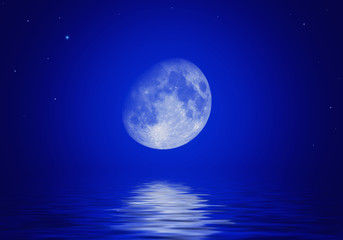 Moon is reflected in a wavy water