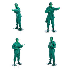Four man on a green toy soldier costume