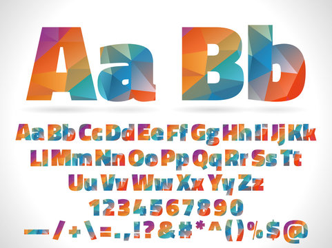 low poly style alphabet letters isolated on white background