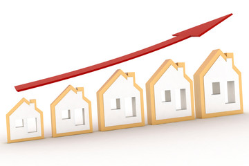 Growth in real estate shown on graph . 3d illustration