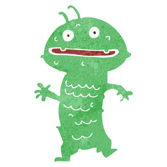 retro cartoon funny alien monster