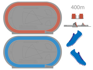 400 Meters Running Track in Red and Blue