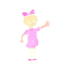 retro cartoon spooky skull head girl