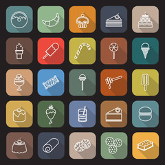Dessert line flat icons with long shadow