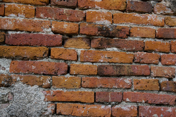 Old red brick wall in Wat Yai Chaimongkol in the Ayutthaya Historical Park, Ayutthaya, Thailand
